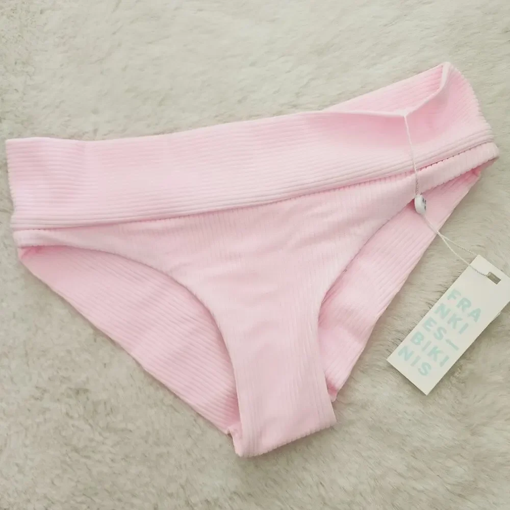 Frankie’s Bikinis Gavin Love Pink Luxe Ribbed Cheeky Bikini Bottom Small NWT